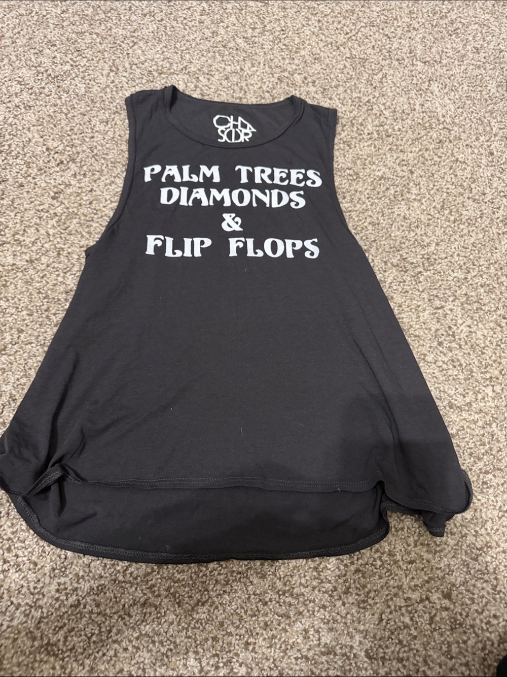 Chaser size xs Black Graphic Tank Top - Palm Trees Diamonds & Flip Flops